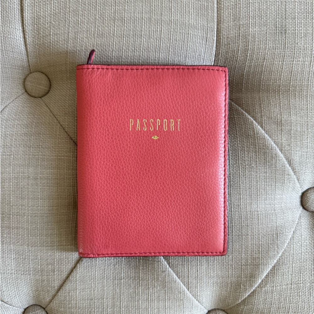 Fossil Red and Gold Passport Cover Leather Minimalist Design